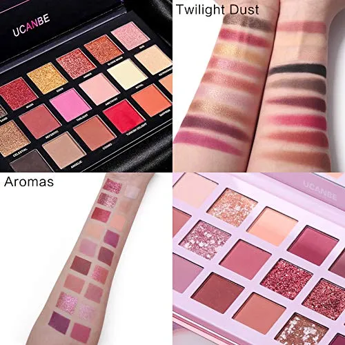 2Pcs UCANBE Twilight Dusk   Aromas Nude Eyeshadow Palette Makeup Set, Matte Shimmer Glitter Pressed Pearl All Highly Pigmented Blending Powder, Natural Velvet Texture Eye Shadow Kit