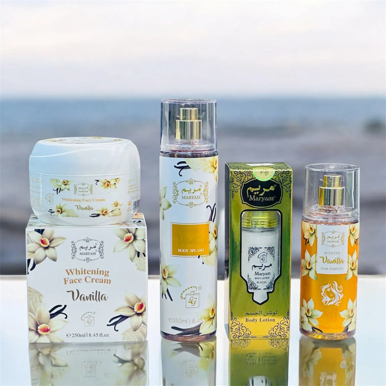 4 in 1 Maryam Vanilla Beauty Bundle (Body Lotion 40ml  Whitening Cream 250ml  Body Splash 250ml   Hair Perfume 150ml)