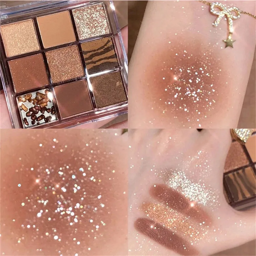 9-Color Eyeshadow Palette Rose Pink Color Pearly Matte Glitter Cosmetics Shiny Eye Shadow Long-lasting Eye Makeup