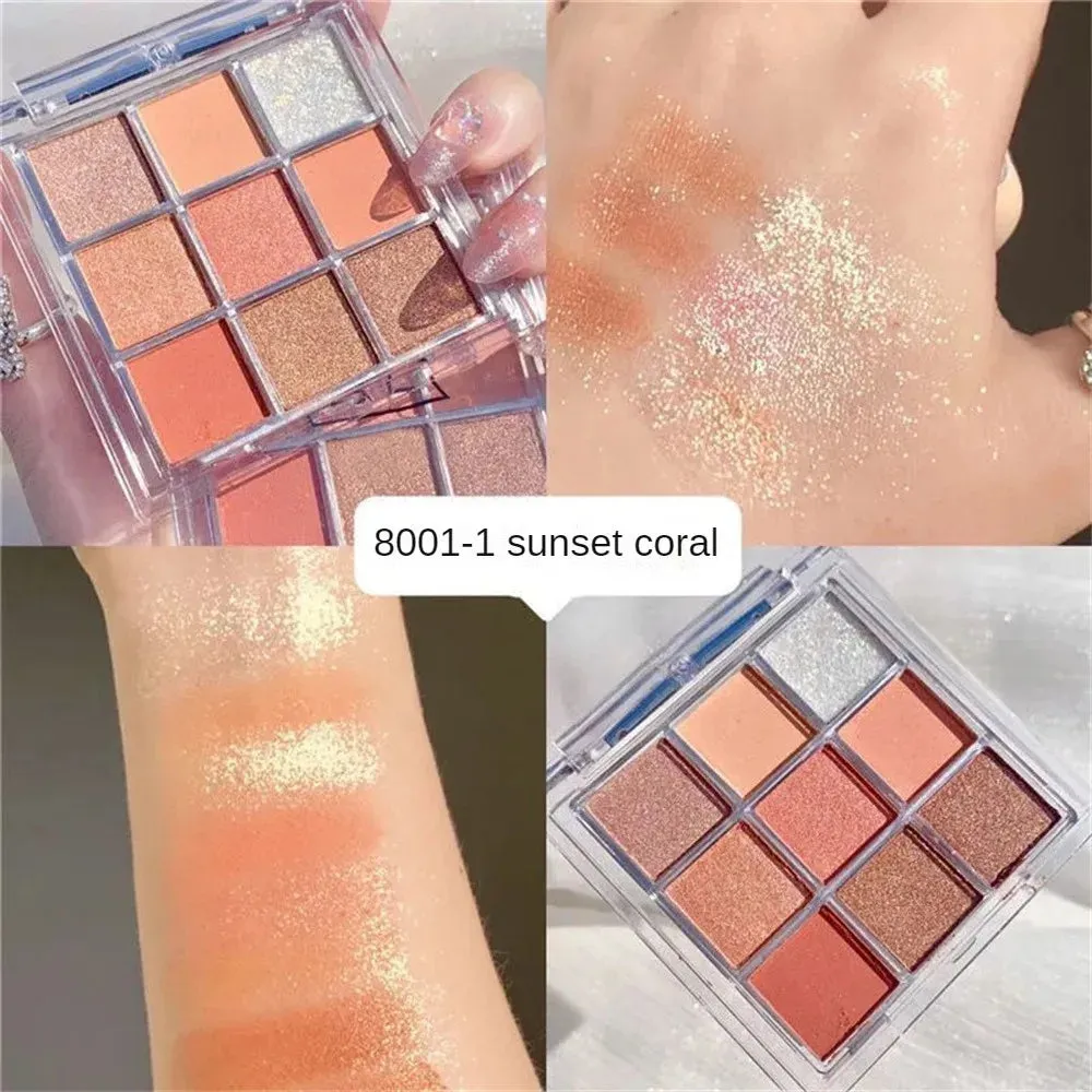 9-Color Eyeshadow Palette Rose Pink Color Pearly Matte Glitter Cosmetics Shiny Eye Shadow Long-lasting Eye Makeup