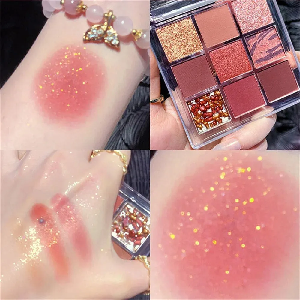 9-Color Eyeshadow Palette Rose Pink Color Pearly Matte Glitter Cosmetics Shiny Eye Shadow Long-lasting Eye Makeup