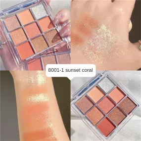 9-Color Eyeshadow Palette Rose Pink Color Pearly Matte Glitter Cosmetics Shiny Eye Shadow Long-lasting Eye Makeup