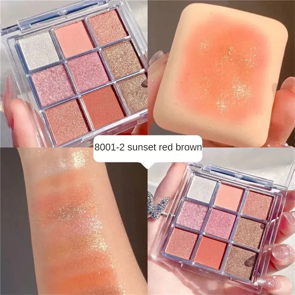 9-Color Eyeshadow Palette Rose Pink Color Pearly Matte Glitter Cosmetics Shiny Eye Shadow Long-lasting Eye Makeup