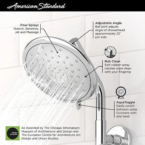 American Standard 9038074.295 Spectra Fixed 4-Function Adjustable Shower Head 7-inch 1.8 GPM, Brushed Nickel