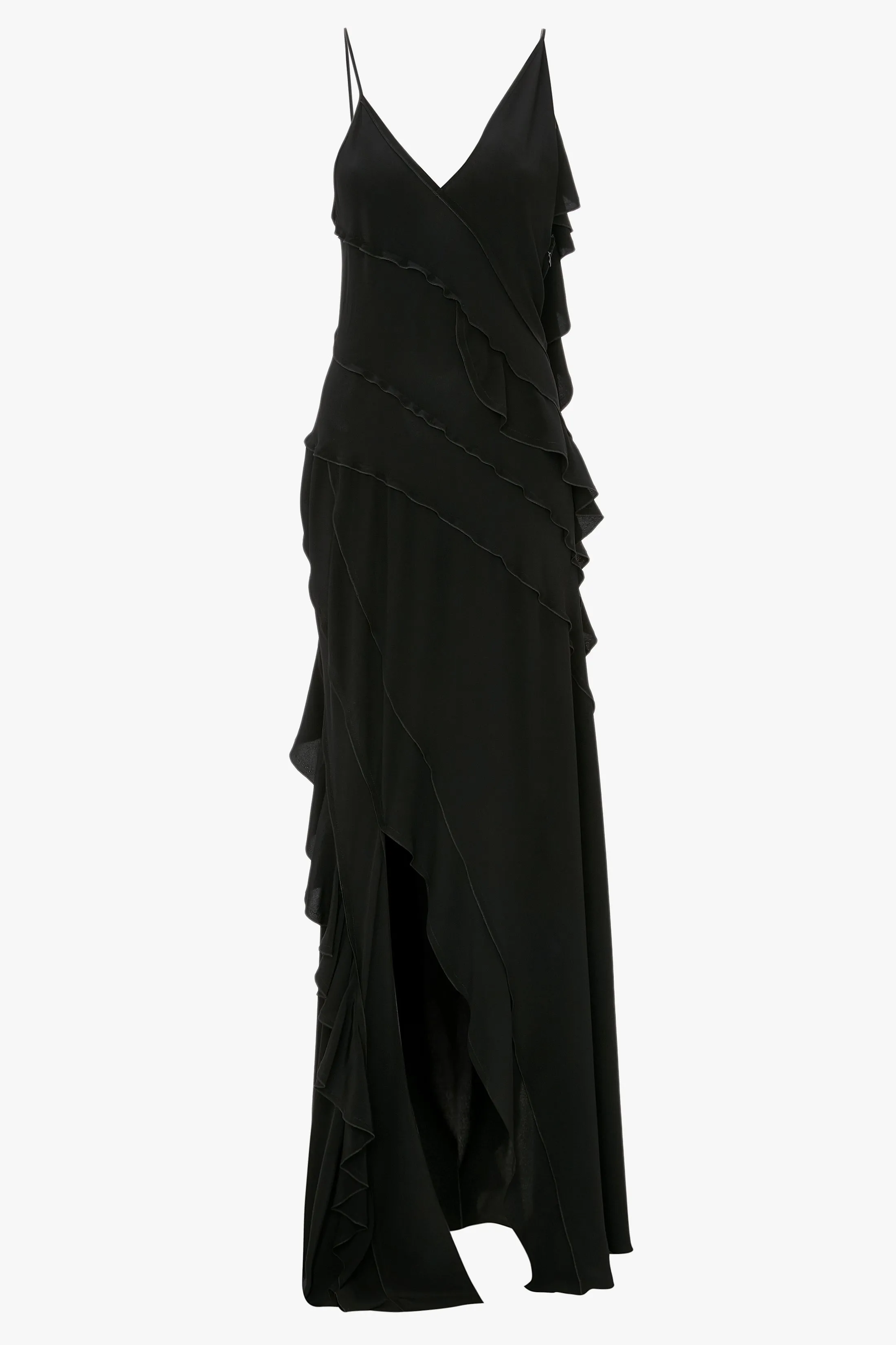 Asymmetric Bias Frill Dress In Black