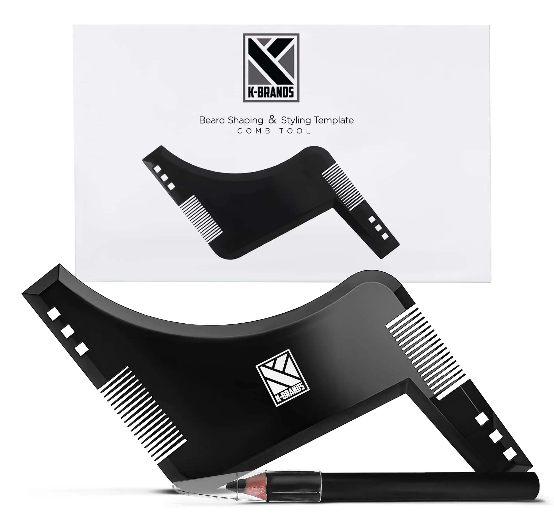 Beard Shaping Tool for Men - Beard Shaper and Styler Template with Comb & Beard Pencil - by K-Brands