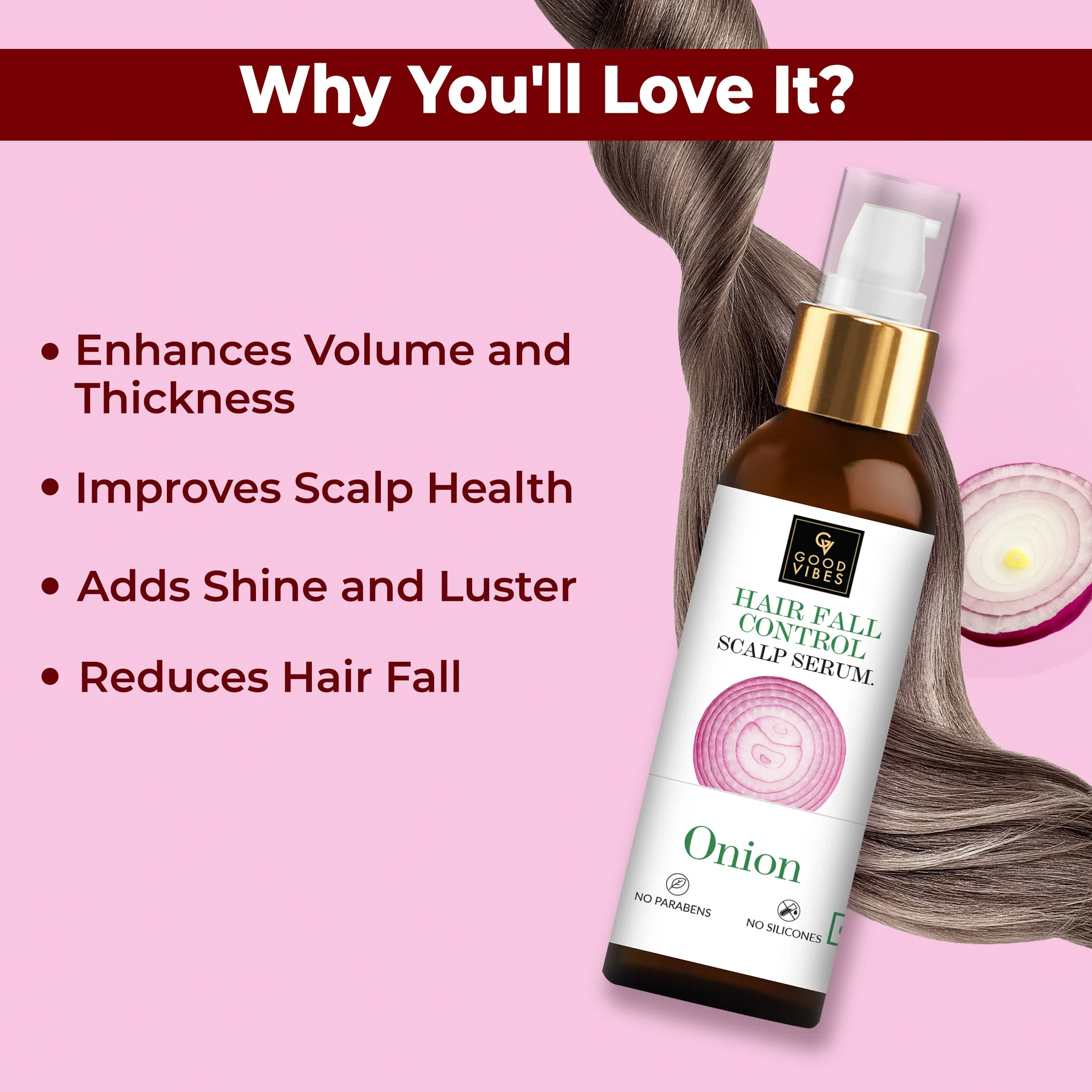 Good Vibes Hair Fall Control Onion Scalp Serum | Onion Extracts | Pea Sprout Extracts | Healthy Hair Growth | Hair Nourishment | Enhances volume | All hair Types - 50ml