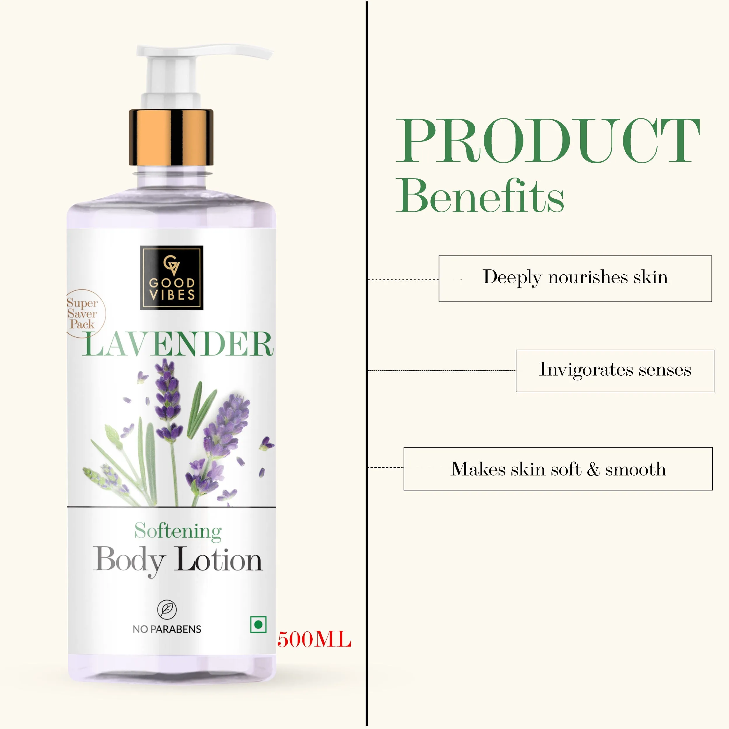 Good Vibes Lavender Softening Body Lotion | Anti-Acne, Anti-Ageing | No Parabens, No Sulphates, No Animal Testing (400ml   100 ml free)