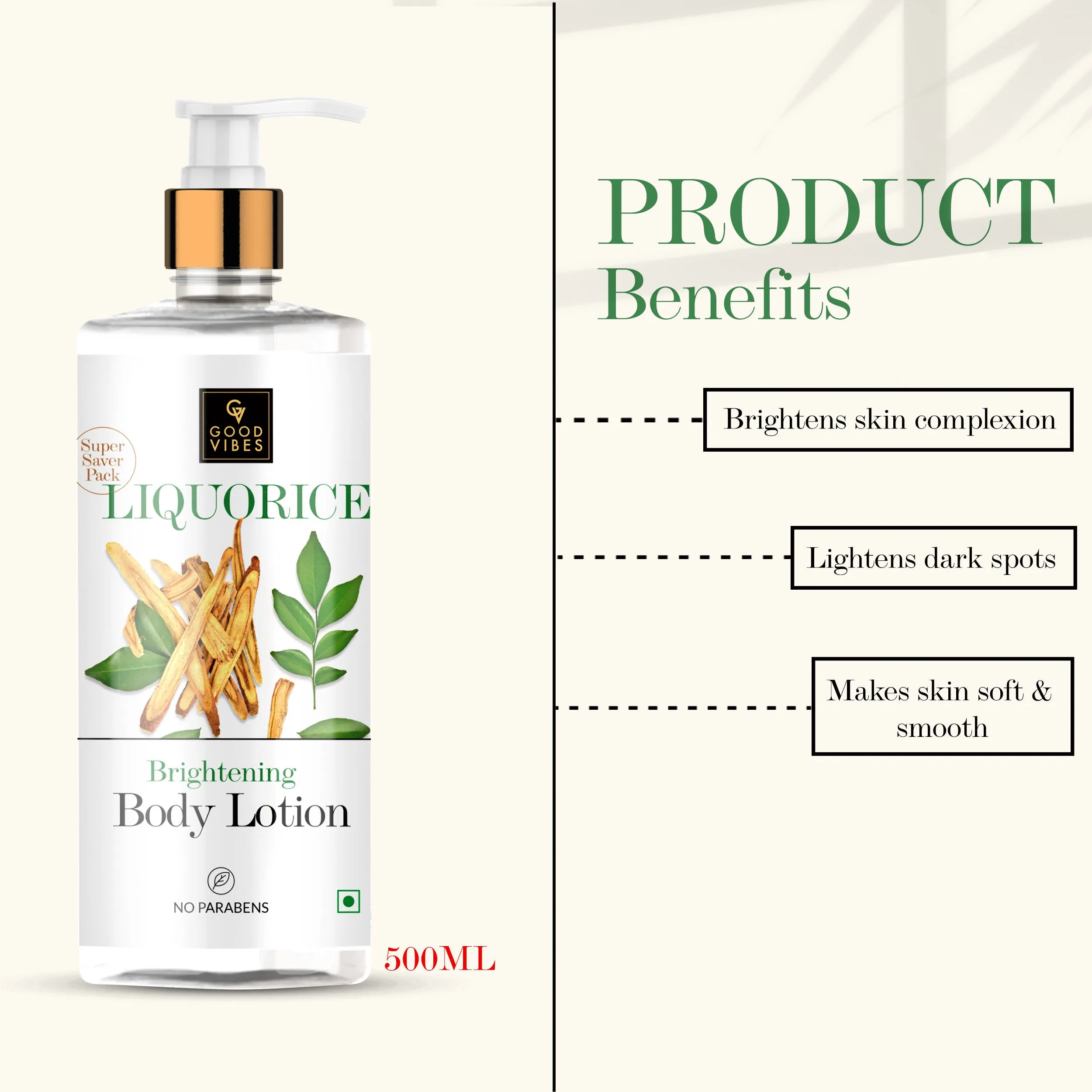 Good Vibes Liquorice Brightening Body Lotion | Non-Greasy, Moisturizing, Softening | No Parabens, No Sulphates, No Animal Testing (500 ml)