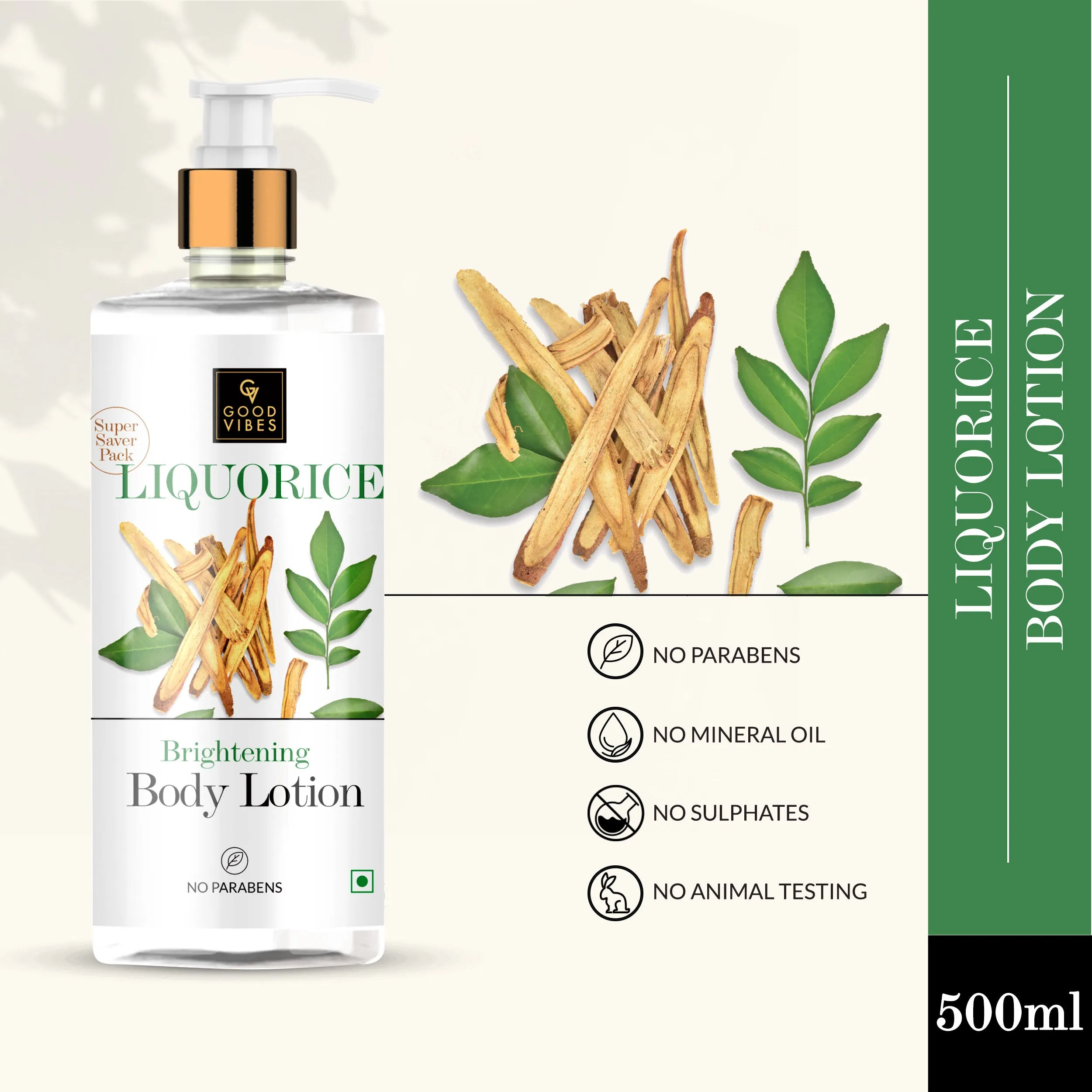 Good Vibes Liquorice Brightening Body Lotion | Non-Greasy, Moisturizing, Softening | No Parabens, No Sulphates, No Animal Testing (500 ml)