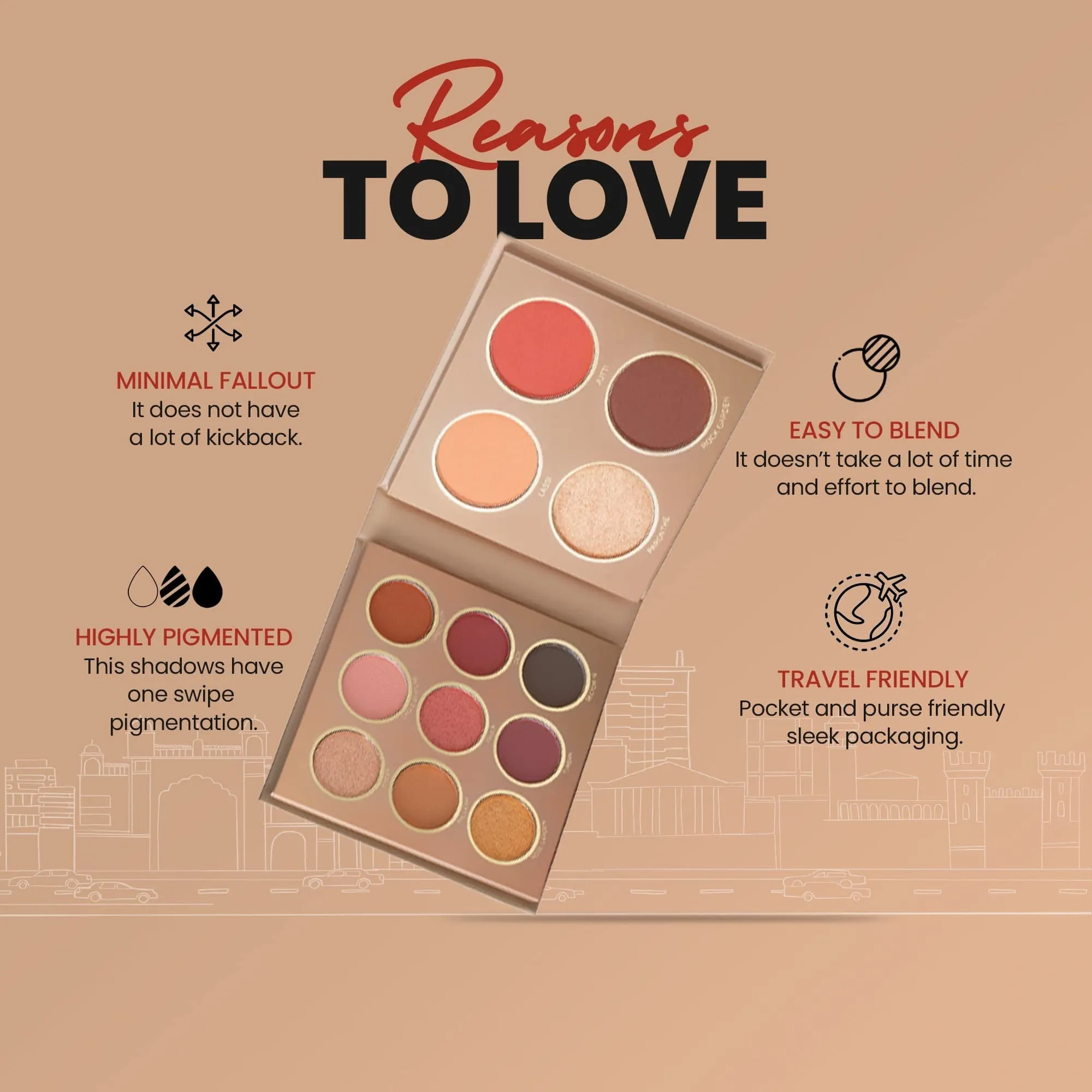 MARS The City Paradise Makeup Kit | Highly Pigmented and Blendable | 9 Eyeshadow Palette with 1 Highlighter, Blusher, Bronzer & Compact Powder each (16.0 gm) (04-Kolkata)