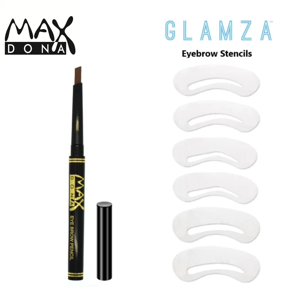 Maxdona Retractable Eyebrow Pencil &amp; Glamza Eyebrow Stencil Pack – Free UK Postage