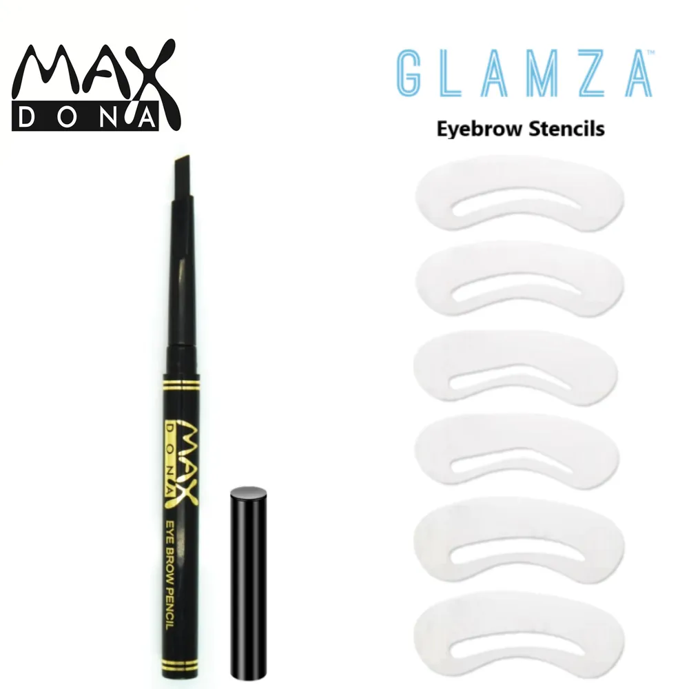 Maxdona Retractable Eyebrow Pencil &amp; Glamza Eyebrow Stencil Pack – Free UK Postage