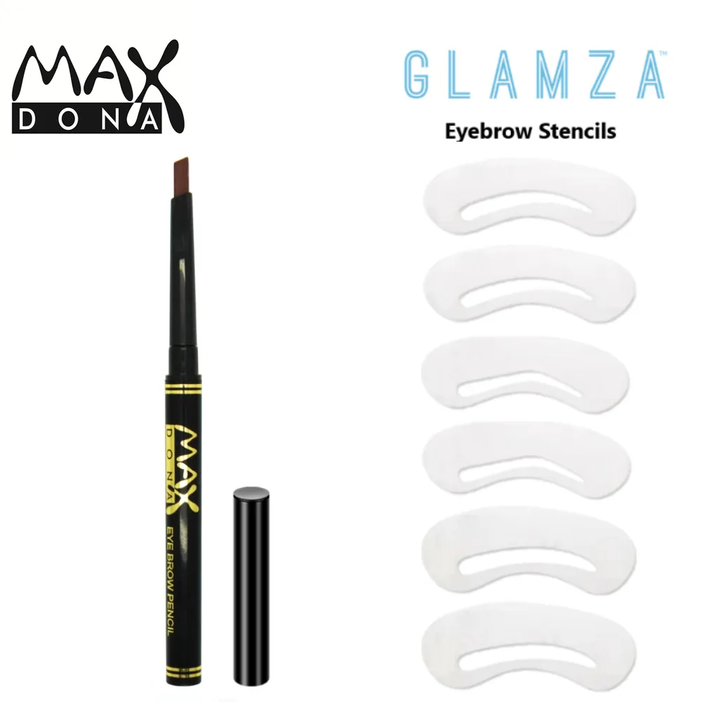 Maxdona Retractable Eyebrow Pencil &amp; Glamza Eyebrow Stencil Pack – Free UK Postage
