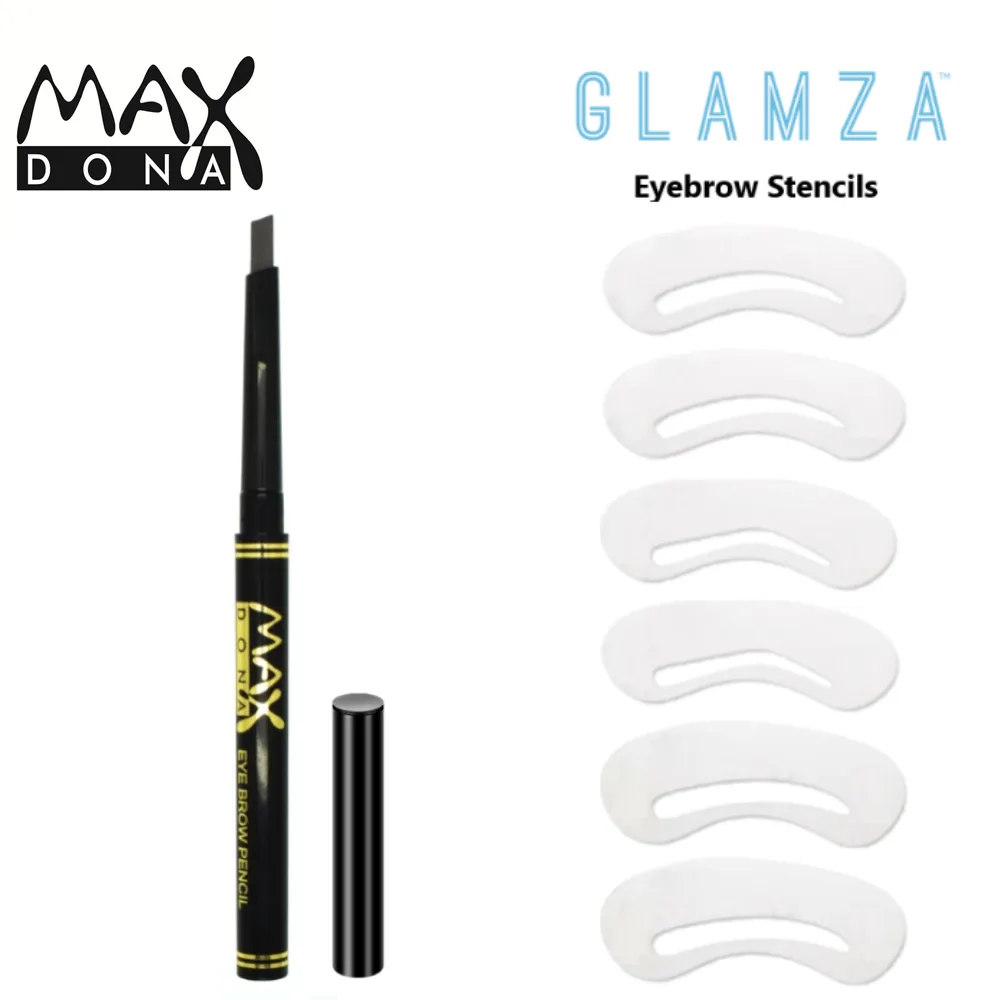 Maxdona Retractable Eyebrow Pencil &amp; Glamza Eyebrow Stencil Pack – Free UK Postage