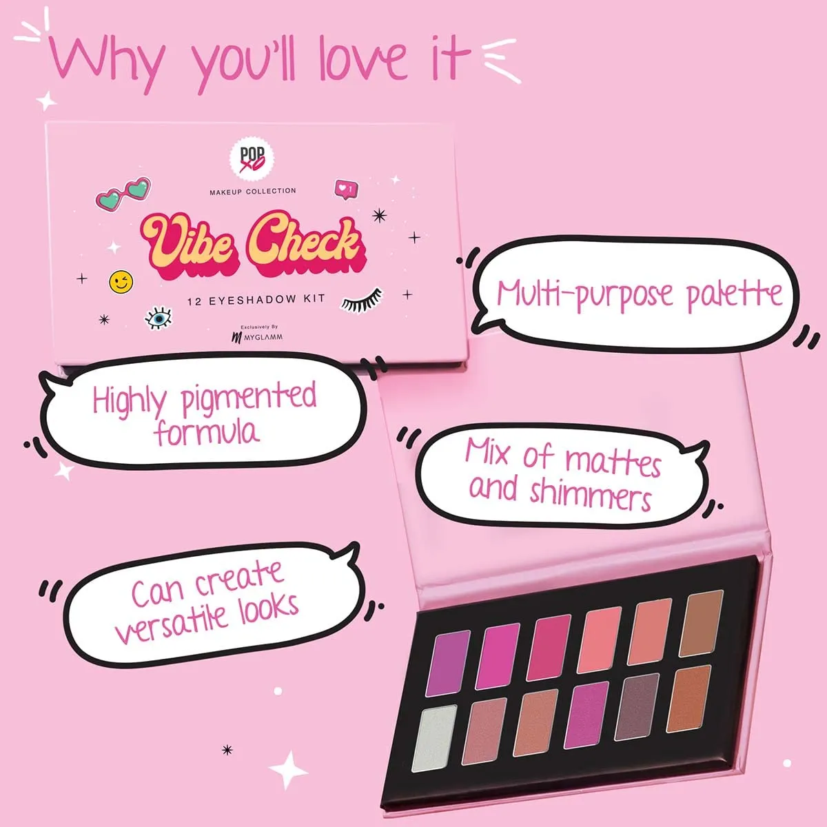 MyGlamm POPxo 12 Eyeshadow Kit- Vibe Check-8.4gm