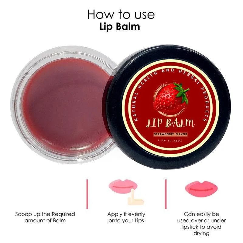 Natural Health and Herbal products Strawberry Kisses Lip Balm Your Lips' Friend 12 Hour Moisturization Shea Butter 12 Hrs Miniaturization, Long Lasting, Romantic, Kissable, Smooth Enriched, Care- 8g