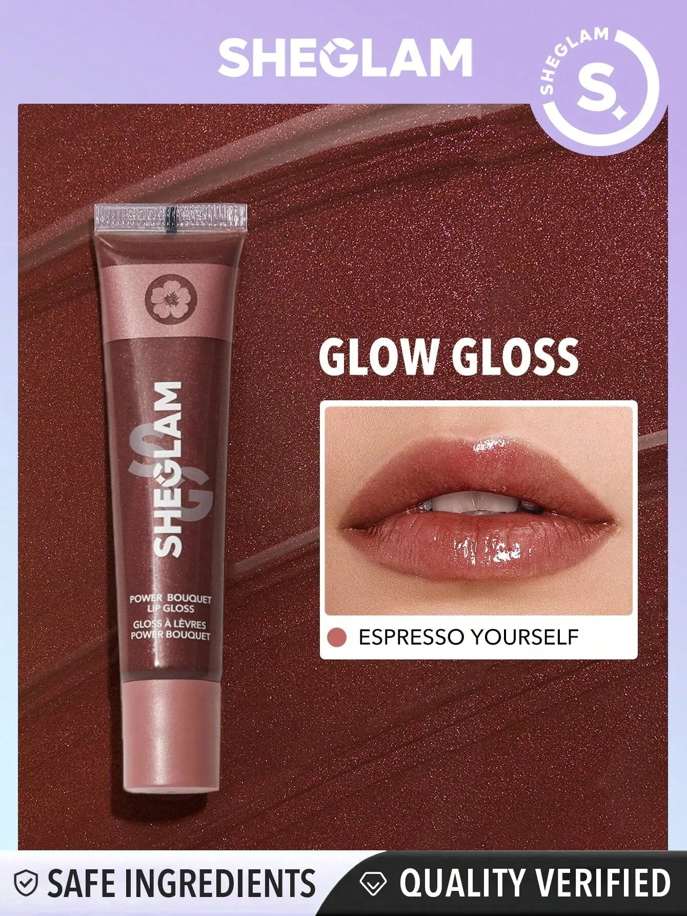 SHEGLAM Power Bouquet Lip Gloss -Power Petals  Shiny Tinted Moisturizing Lip Gloss Plumping Non-Sticky Lip Oil Repairing Cherry Blossom Extract Lip Care