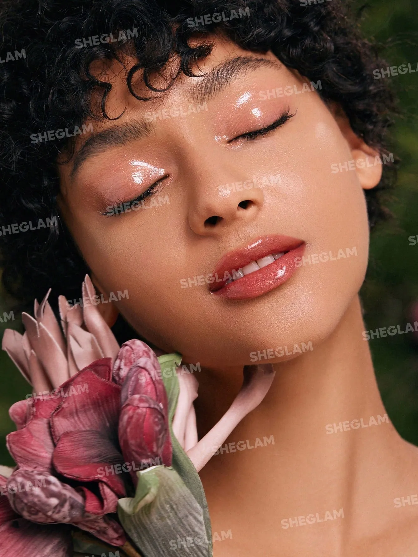 SHEGLAM Power Bouquet Lip Gloss -Power Petals  Shiny Tinted Moisturizing Lip Gloss Plumping Non-Sticky Lip Oil Repairing Cherry Blossom Extract Lip Care