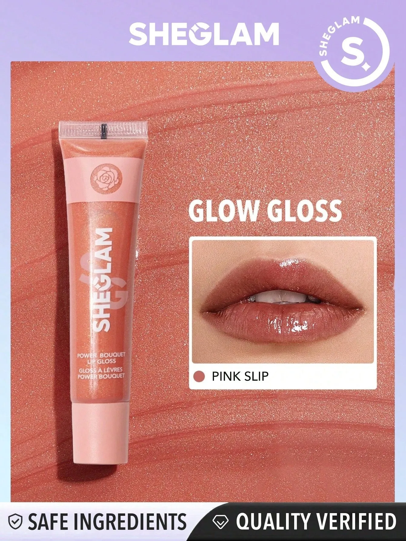 SHEGLAM Power Bouquet Lip Gloss -Power Petals  Shiny Tinted Moisturizing Lip Gloss Plumping Non-Sticky Lip Oil Repairing Cherry Blossom Extract Lip Care