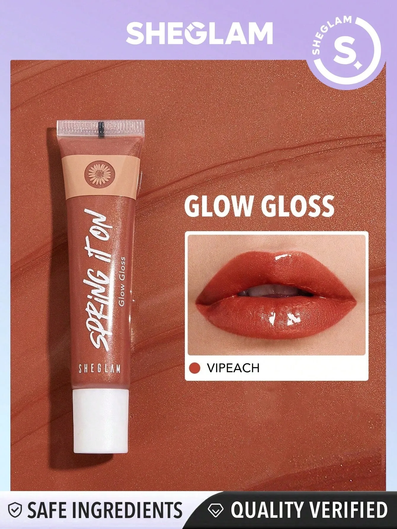 SHEGLAM Power Bouquet Lip Gloss -Power Petals  Shiny Tinted Moisturizing Lip Gloss Plumping Non-Sticky Lip Oil Repairing Cherry Blossom Extract Lip Care