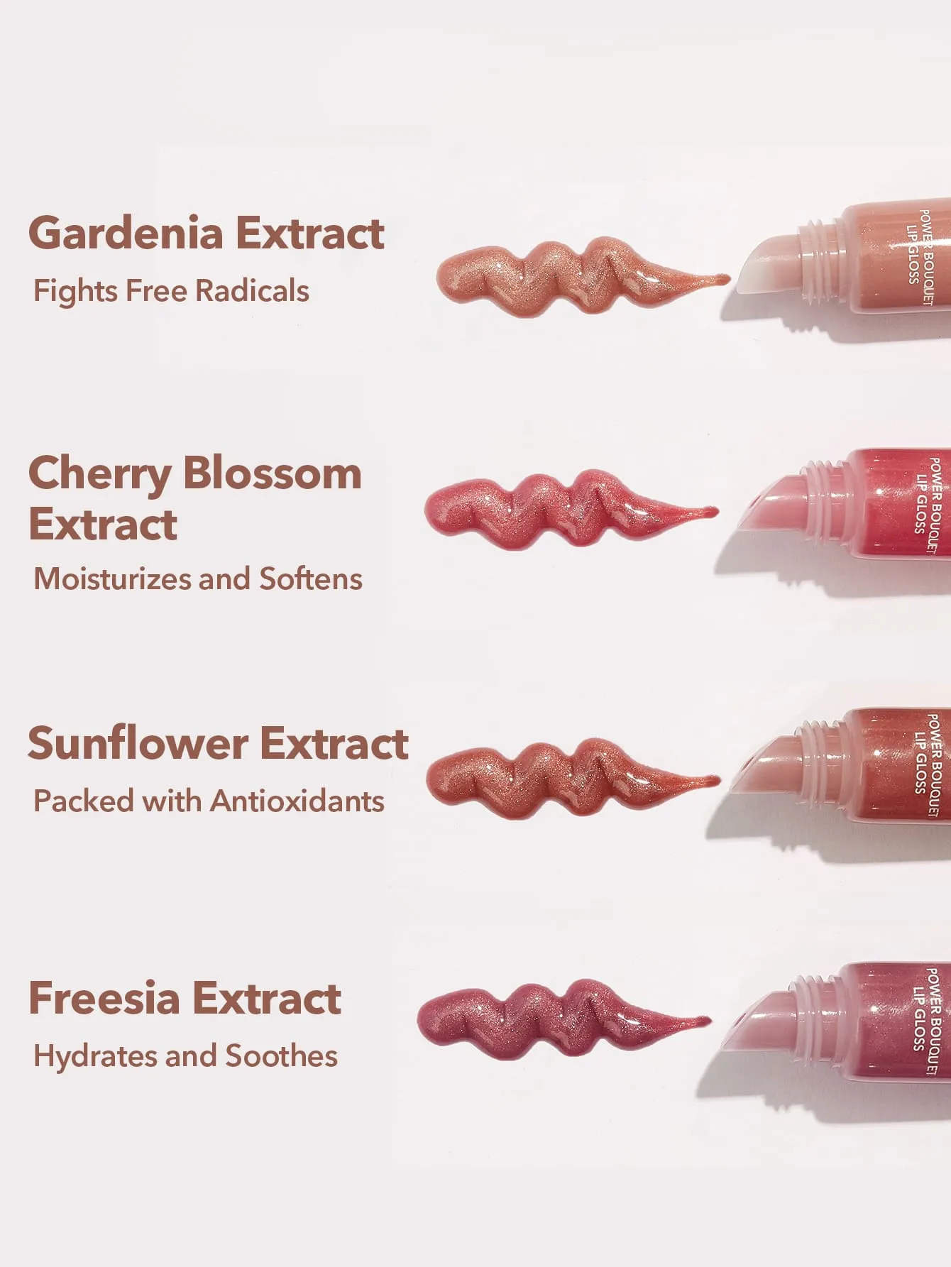 SHEGLAM Power Bouquet Lip Gloss -Power Petals  Shiny Tinted Moisturizing Lip Gloss Plumping Non-Sticky Lip Oil Repairing Cherry Blossom Extract Lip Care