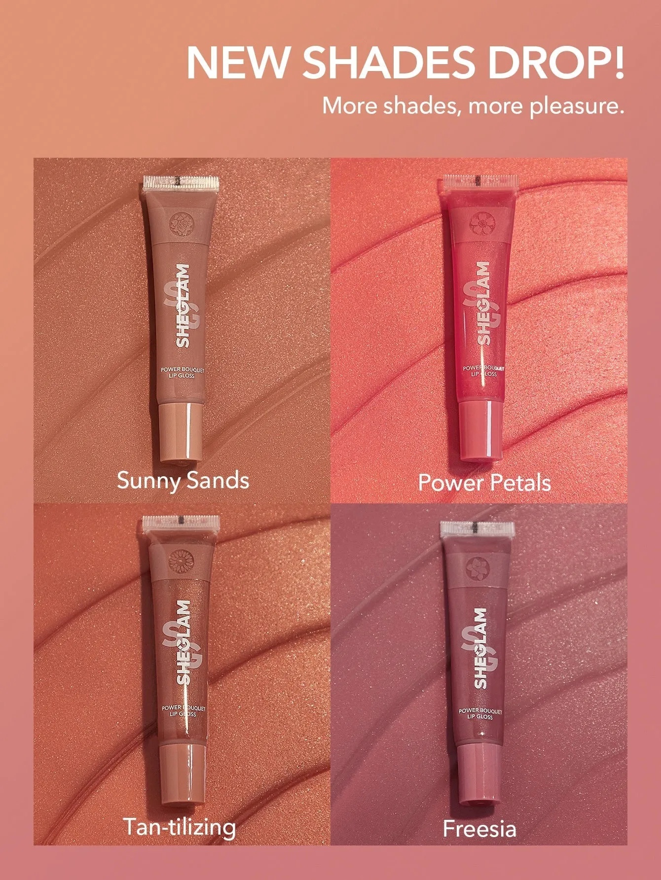 SHEGLAM Power Bouquet Lip Gloss -Power Petals  Shiny Tinted Moisturizing Lip Gloss Plumping Non-Sticky Lip Oil Repairing Cherry Blossom Extract Lip Care